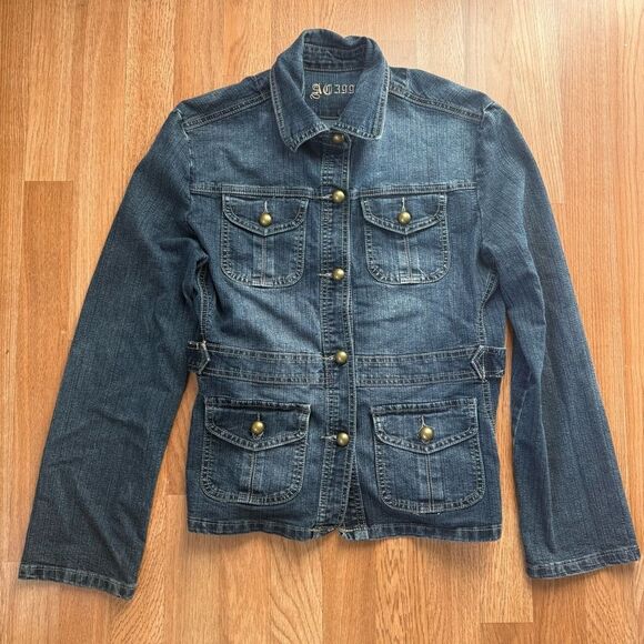 Vintage Jackets & Blazers - Vintage Y2K Access Jeans Tailored Military Denim Jacket Size Medium